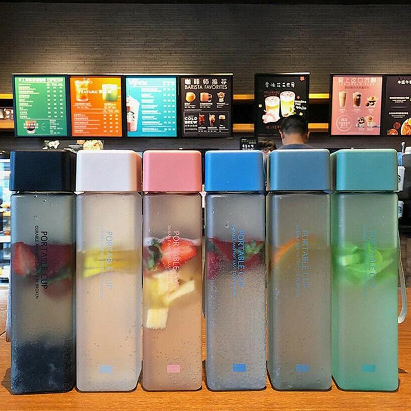 500ml Transparent Square Plastic Matte Water Bottle